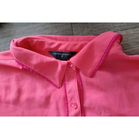 Investments Blouse Size 3X Coral/Pink Orange Red Slight  Hi Lo Hem Button Down - Picture 4 of 8